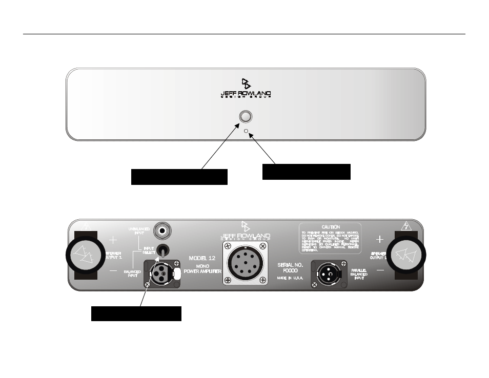 Amplifier front and rear panel function controls, Amplifier rear panel, Standby/power button | Jeff Rowland Design Group 12 User Manual | Page 8 / 20
