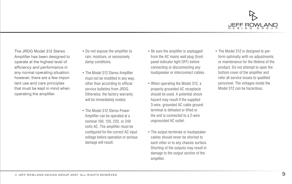 Jeff Rowland Design Group 312 User Manual | Page 10 / 18