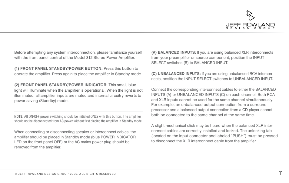 Jeff Rowland Design Group 312 User Manual | Page 12 / 18