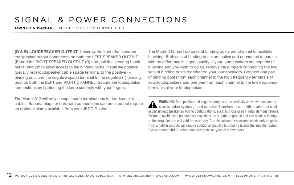 Jeff Rowland Design Group 312 User Manual | Page 13 / 18