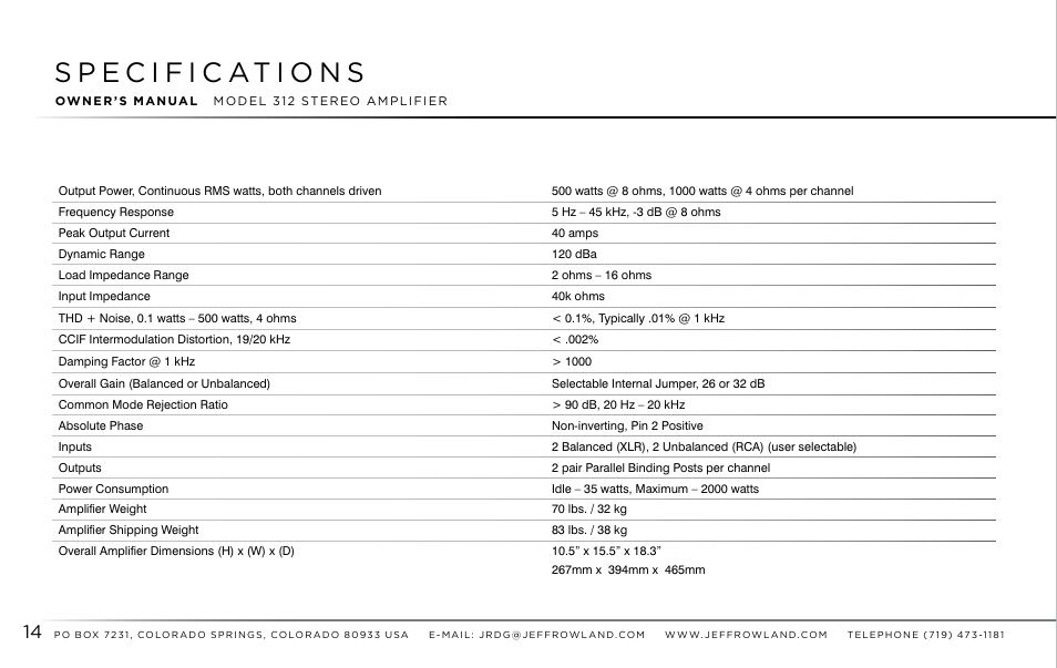 Jeff Rowland Design Group 312 User Manual | Page 15 / 18