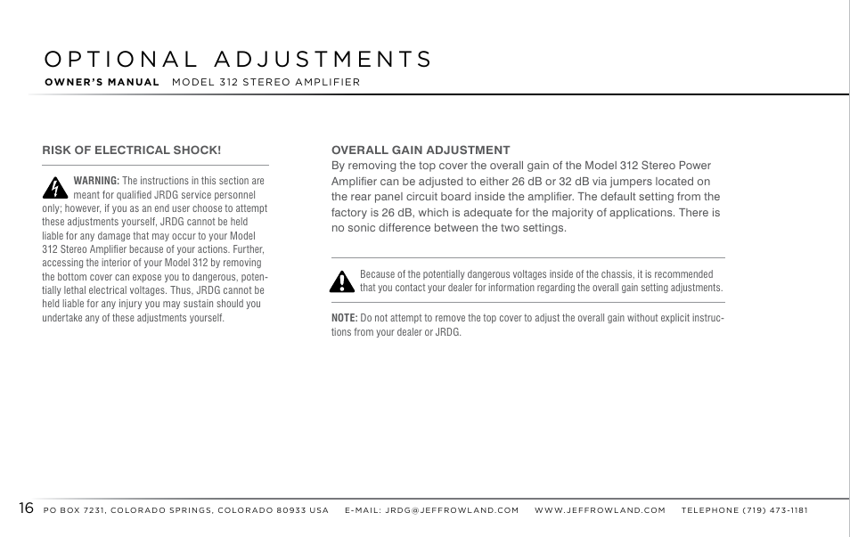 Jeff Rowland Design Group 312 User Manual | Page 17 / 18
