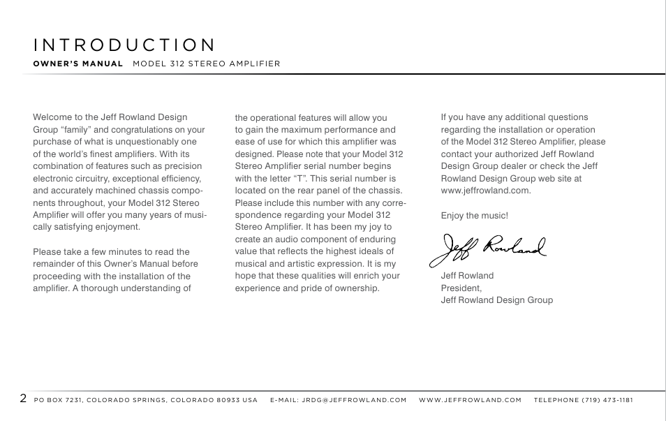 Jeff Rowland Design Group 312 User Manual | Page 3 / 18
