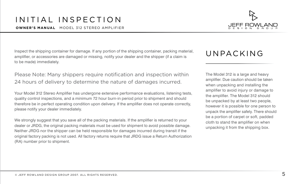 Jeff Rowland Design Group 312 User Manual | Page 6 / 18