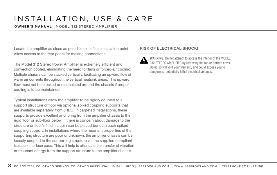 Jeff Rowland Design Group 312 User Manual | Page 9 / 18