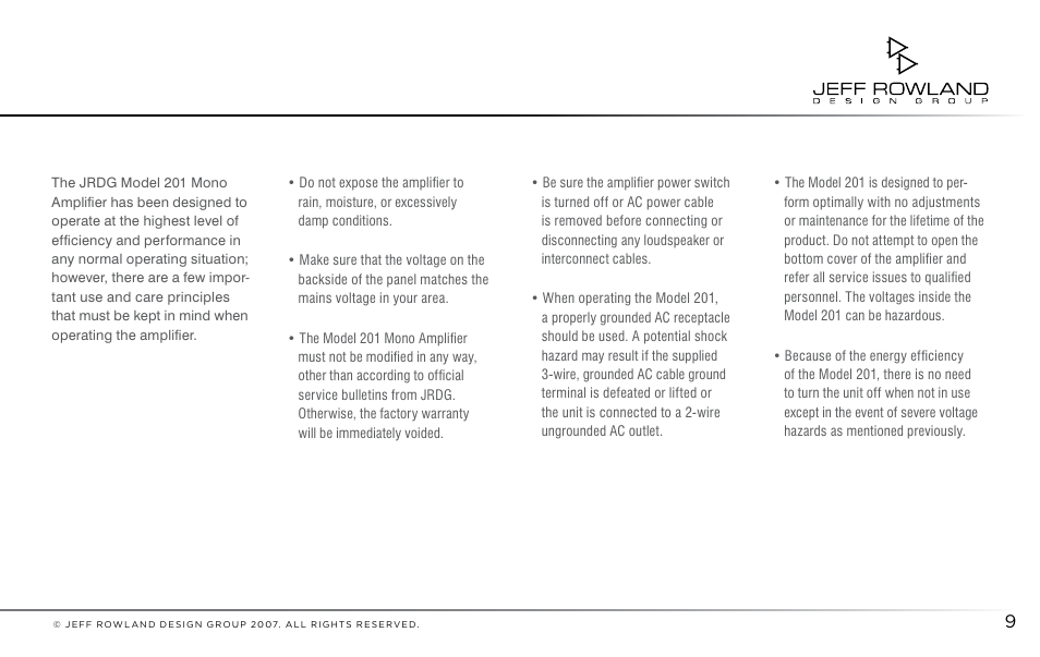 Jeff Rowland Design Group 201 User Manual | Page 10 / 17