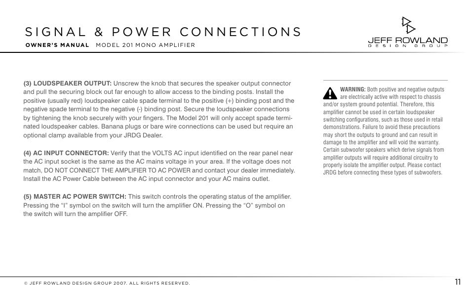 Jeff Rowland Design Group 201 User Manual | Page 12 / 17