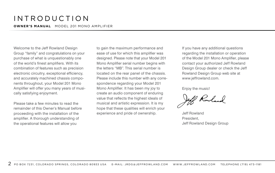 Jeff Rowland Design Group 201 User Manual | Page 3 / 17