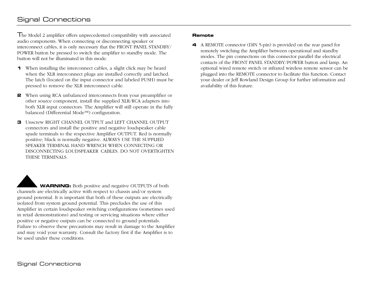Signal connections, cont | Jeff Rowland Design Group Model 2 User Manual | Page 12 / 17