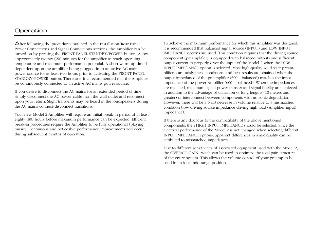 Operation | Jeff Rowland Design Group Model 2 User Manual | Page 13 / 17
