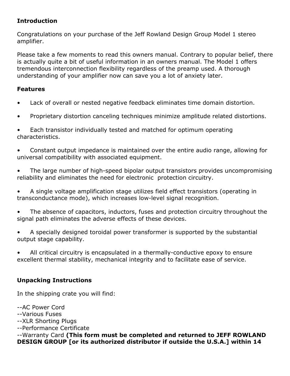 Jeff Rowland Design Group 1 User Manual | Page 2 / 6