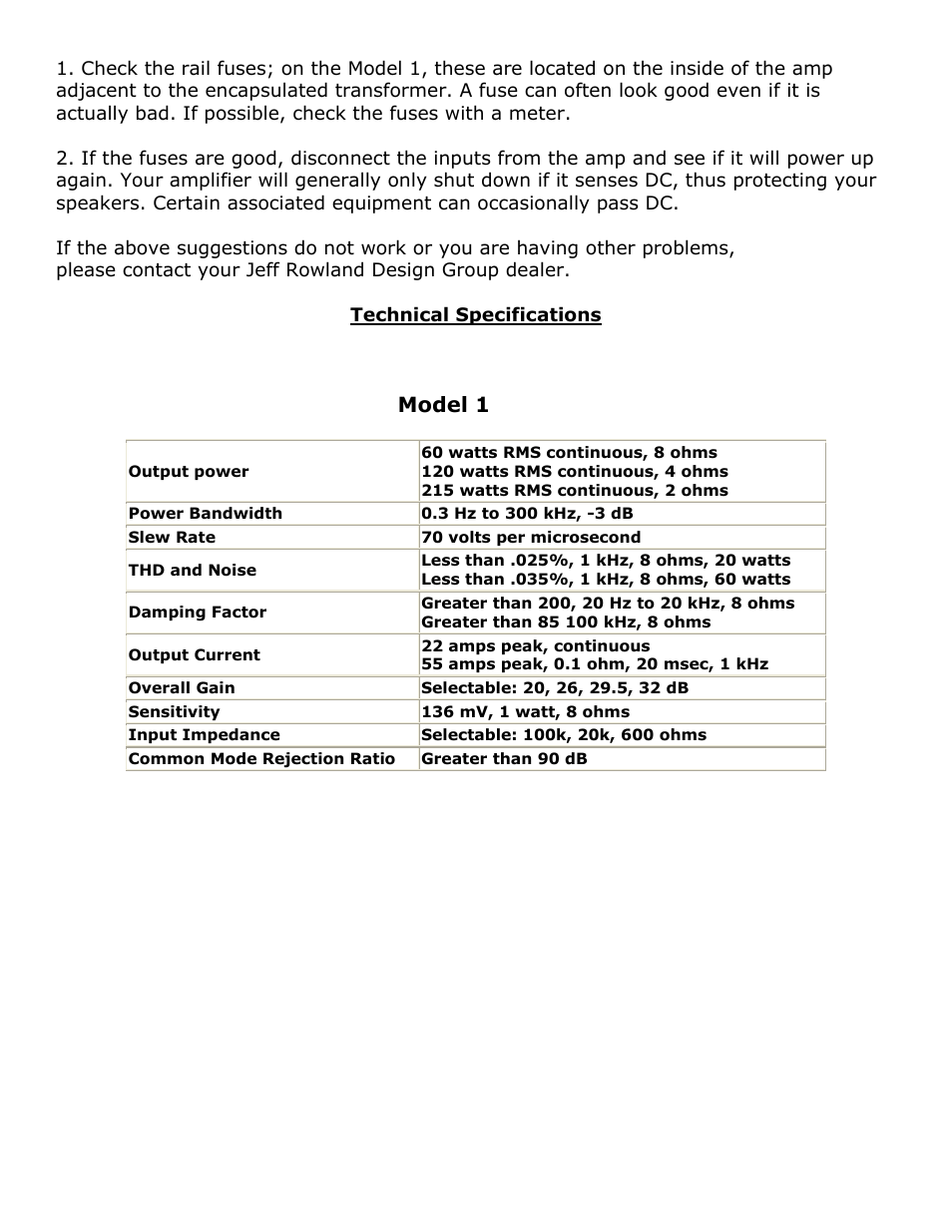 Model 1 | Jeff Rowland Design Group 1 User Manual | Page 6 / 6