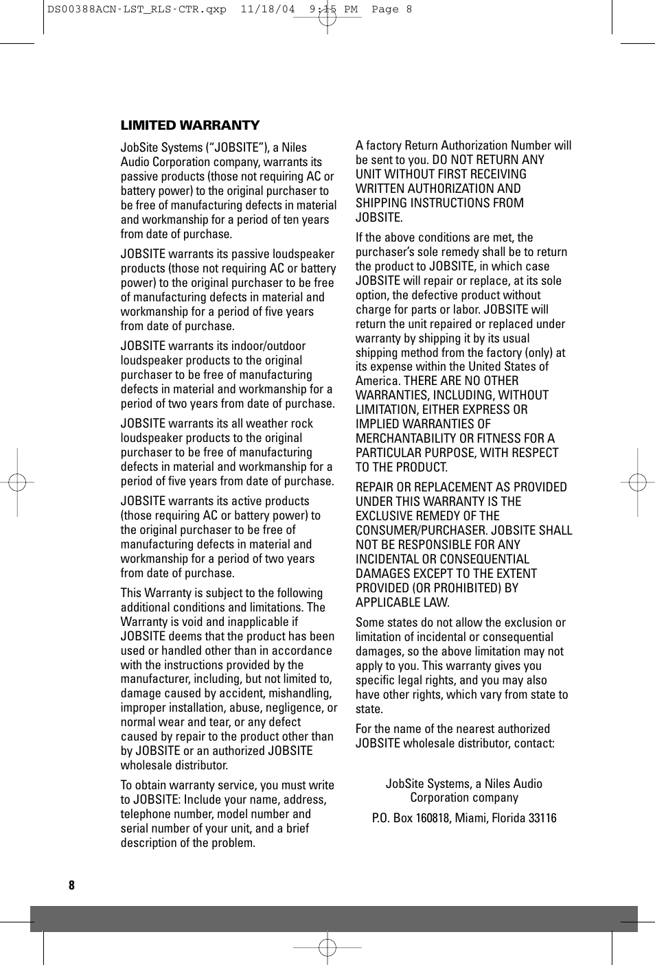 JobSite Systems LST-RLS User Manual | Page 10 / 12