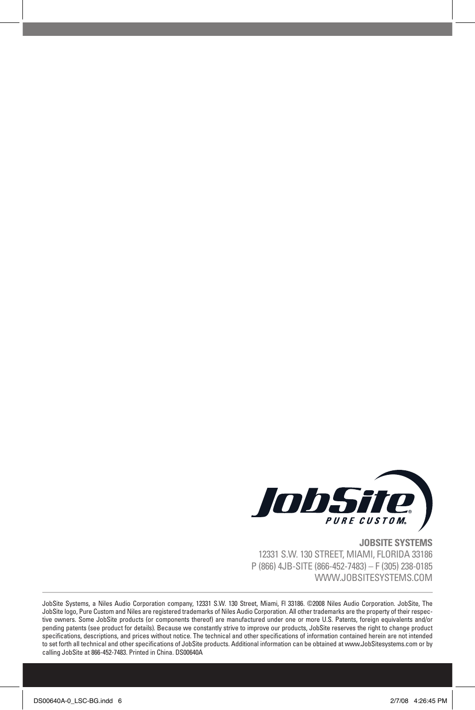 JobSite Systems LSC-BG User Manual | Page 8 / 8