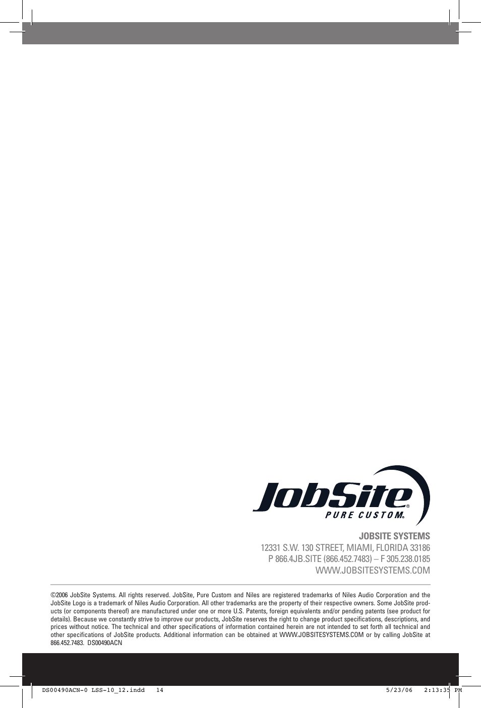 JobSite Systems LSS-12 User Manual | Page 16 / 16