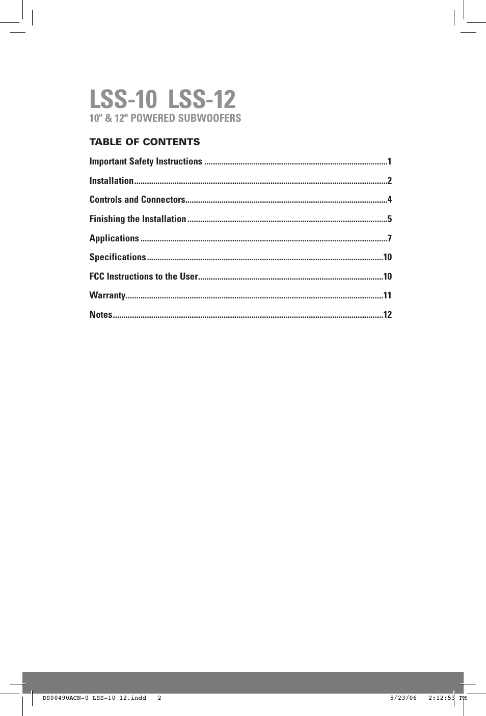 Lss-10 lss-12 | JobSite Systems LSS-12 User Manual | Page 2 / 16