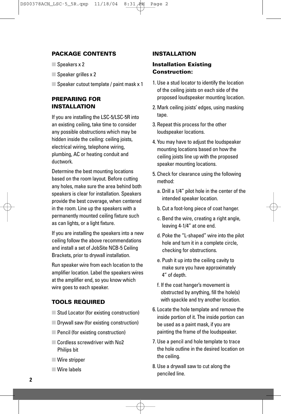 JobSite Systems LSC-5/5R User Manual | Page 4 / 8