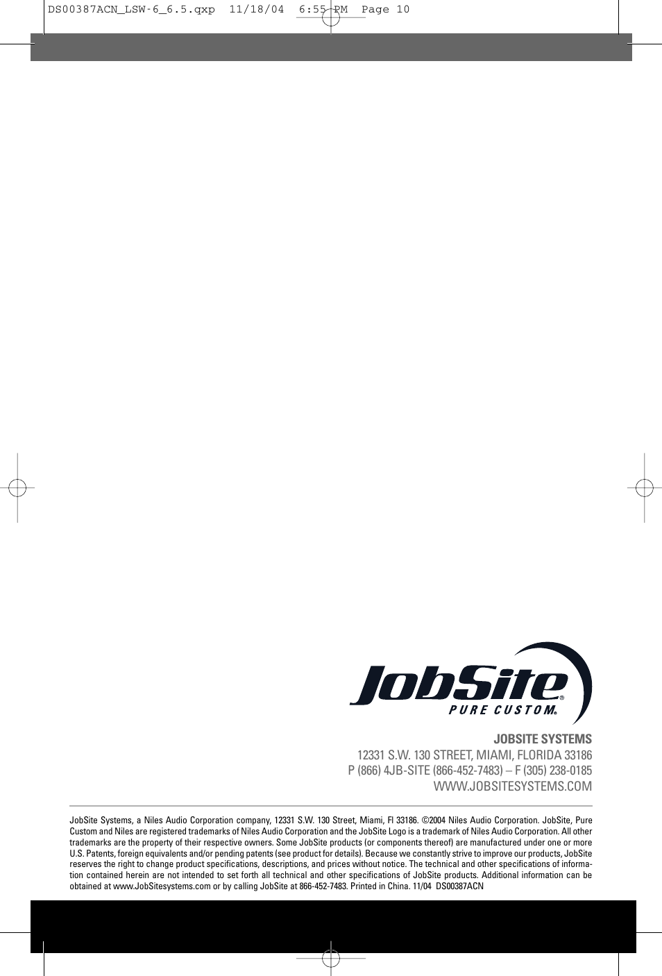 JobSite Systems LSW-6.5 User Manual | Page 12 / 12