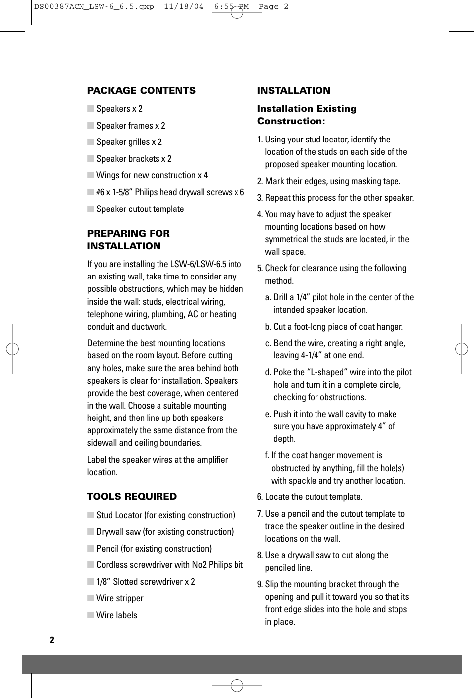 JobSite Systems LSW-6.5 User Manual | Page 4 / 12