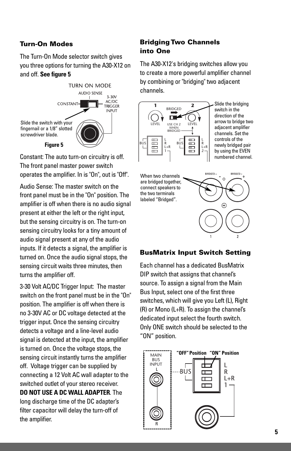 Main bus input cascade bus output, Lr l r, Turn on mode | Model si-1200, Bridged, L r l+r 1 bus, L r l+r 2 bus audio sense, Level, Level niles audio corporation, inc | JobSite Systems A30-X12 User Manual | Page 7 / 16