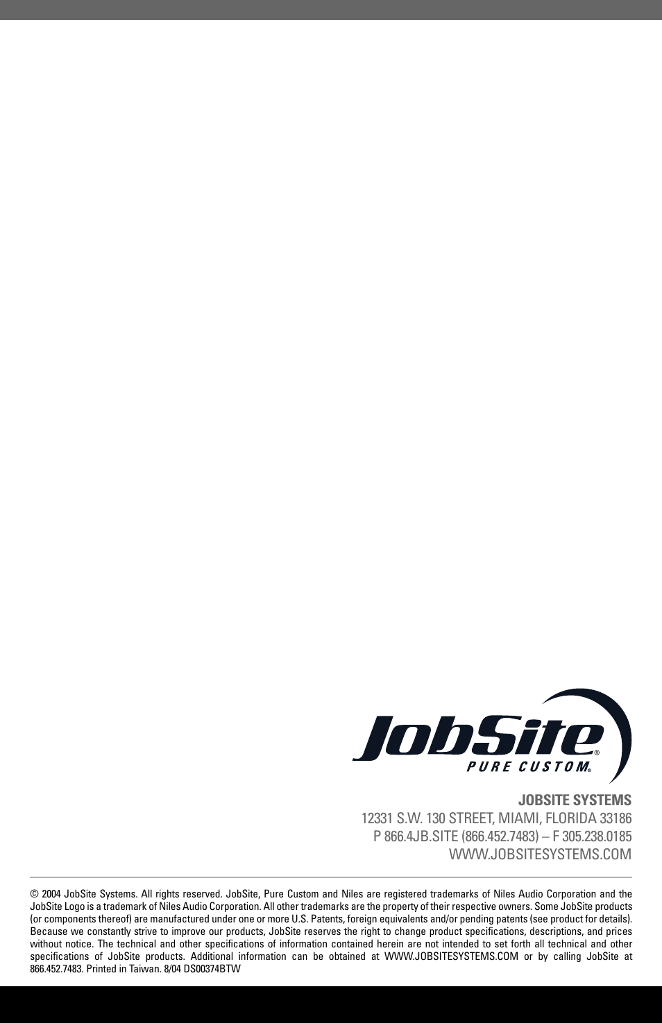 JobSite Systems A45-X2 User Manual | Page 12 / 12