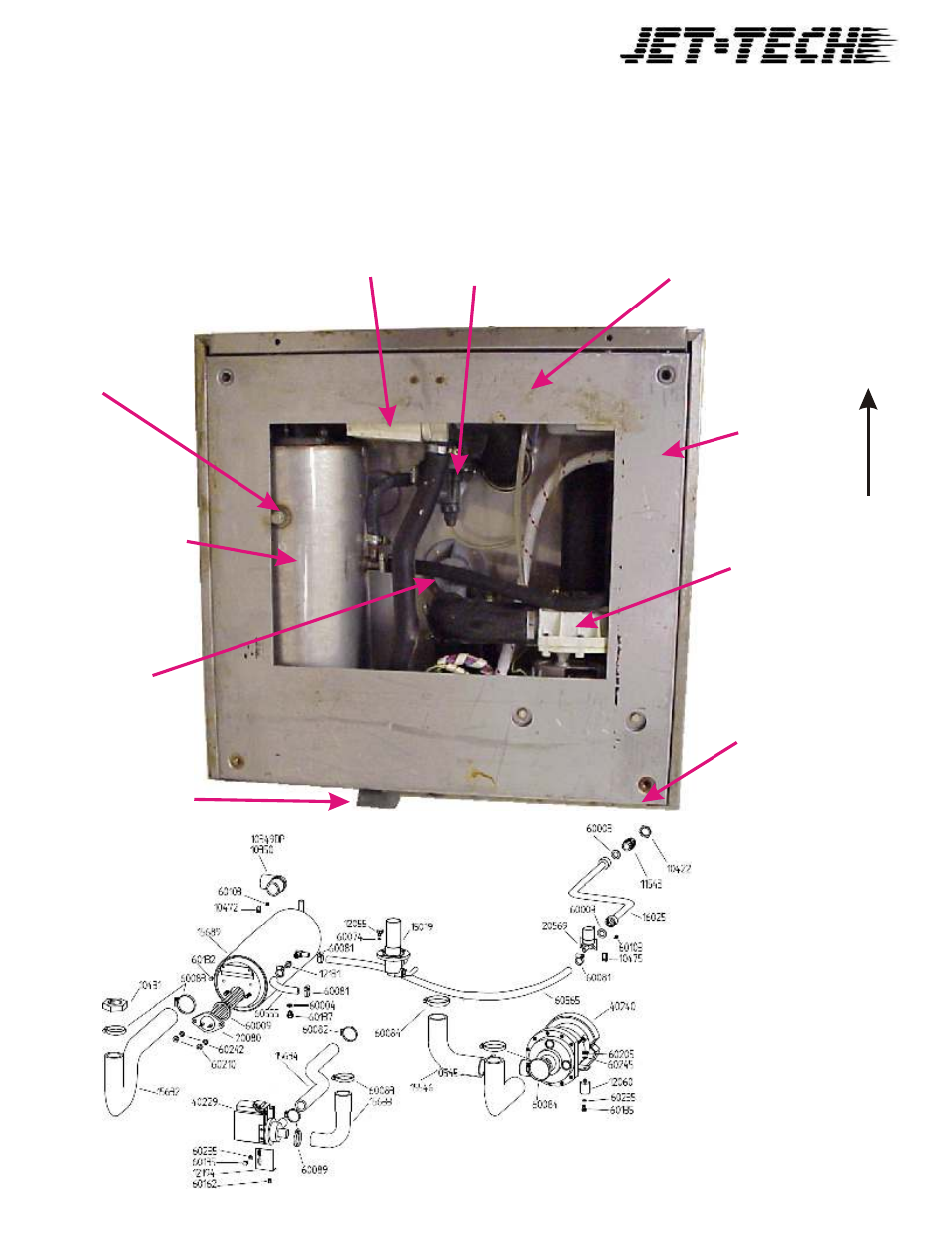 F-18, Base component location, View from under of the dishwasher | Jettech Metal Products F18-DP User Manual | Page 16 / 33