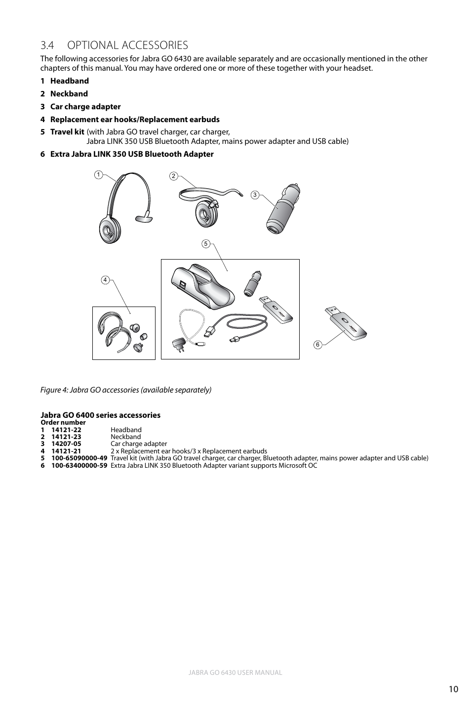 4 optional accessories, English, Optional accessories 3.4 | Jabra GO 6430 User Manual | Page 10 / 43