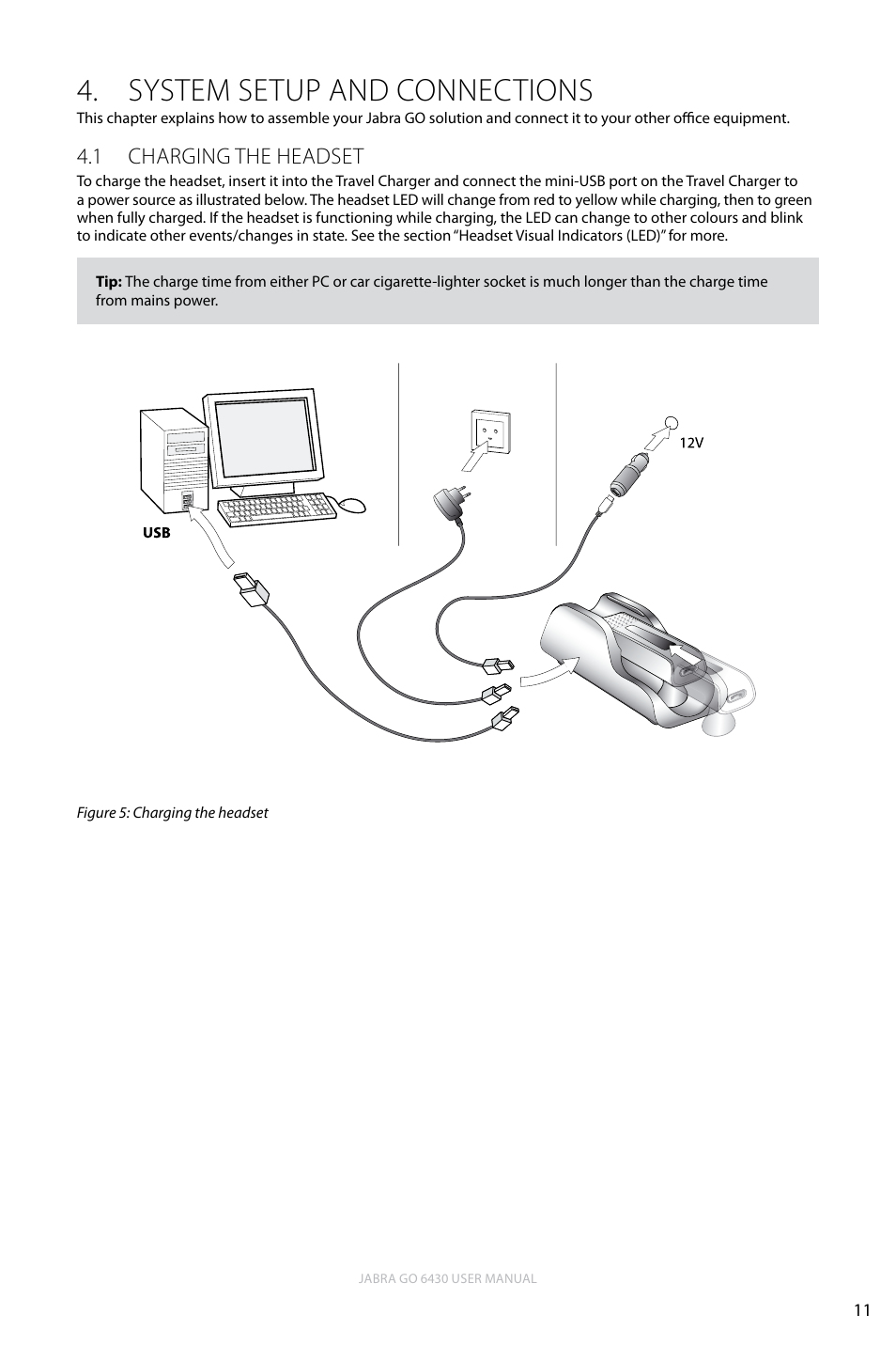 System setup and connections, 1 charging the headset, System setup and connections 4 | English, Charging the headset 4.1 | Jabra GO 6430 User Manual | Page 11 / 43