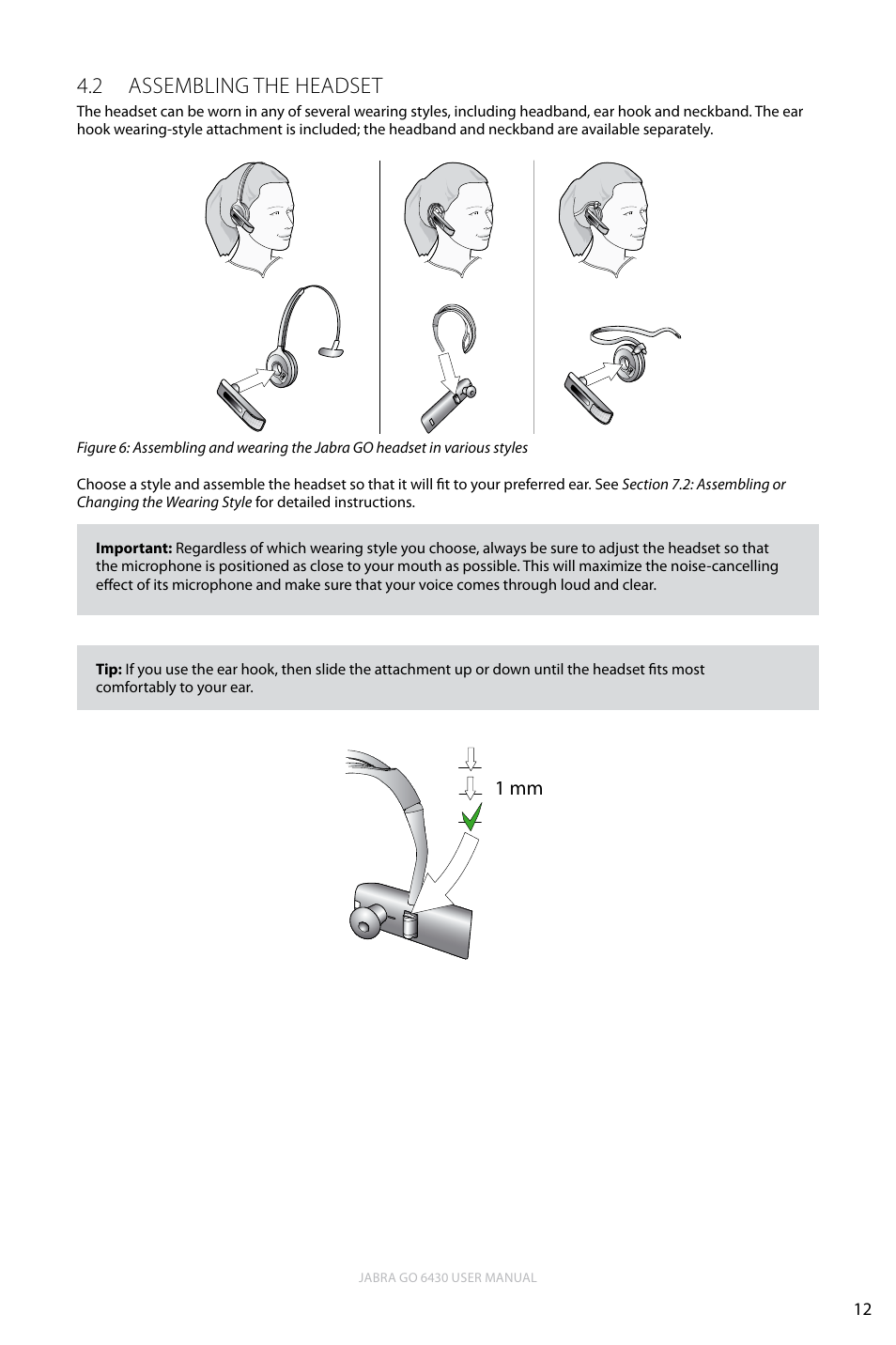 2 assembling the headset, English, Assembling the headset 4.2 | Jabra GO 6430 User Manual | Page 12 / 43