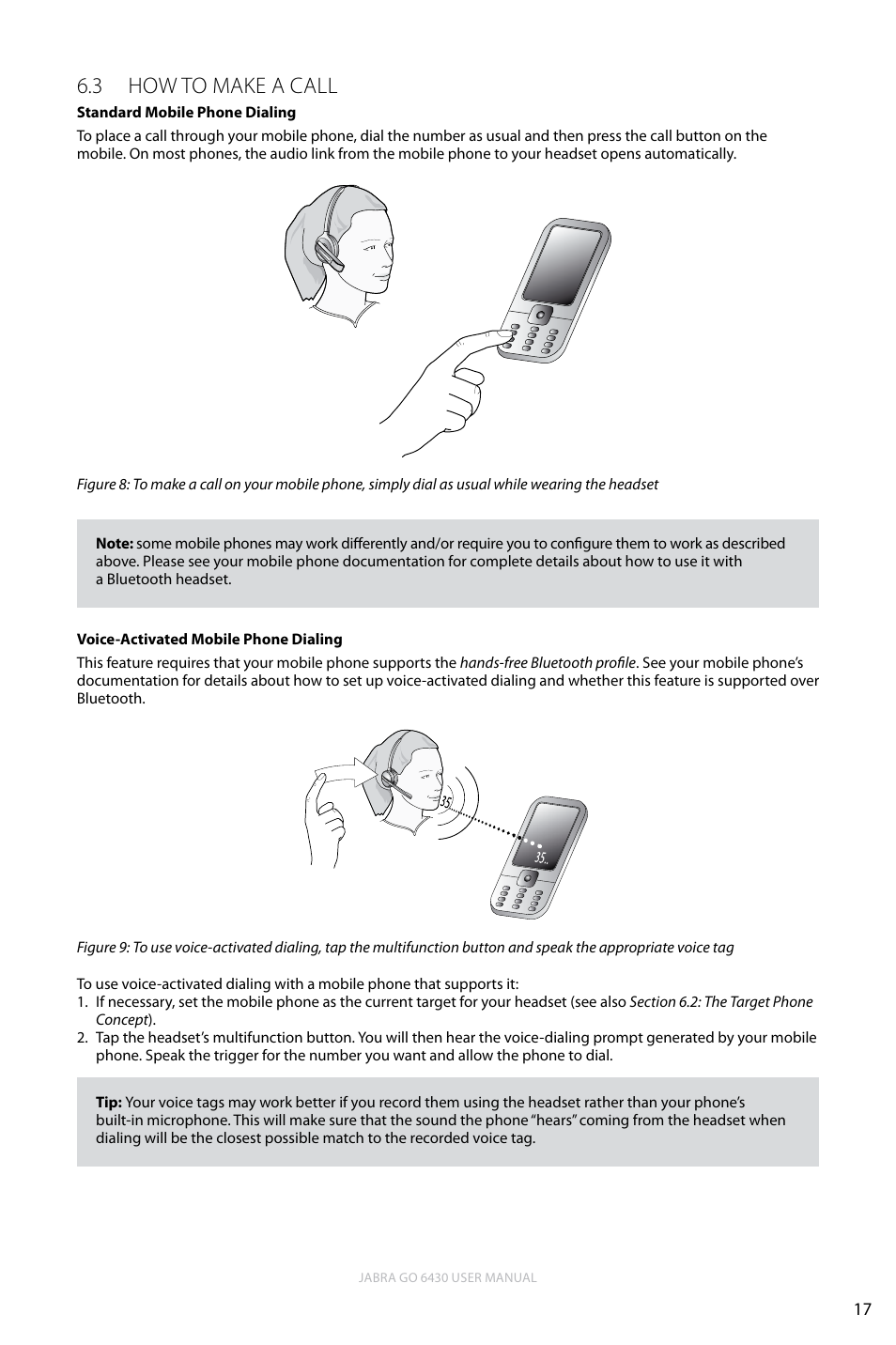 3 how to make a call, English, How to make a call 6.3 | Jabra GO 6430 User Manual | Page 17 / 43