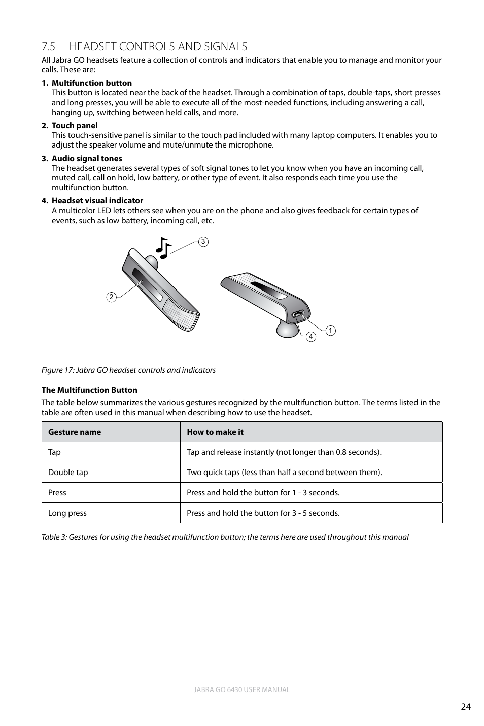 5 headset controls and signals, English, Headset controls and signals 7.5 | Jabra GO 6430 User Manual | Page 24 / 43