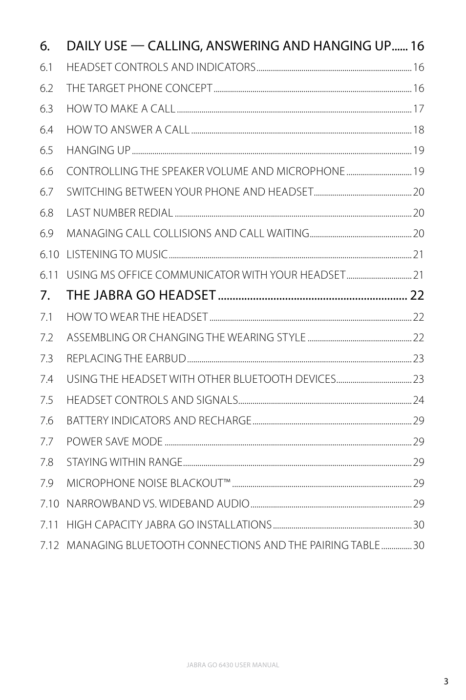 Daily use — calling, answering and hanging up, The jabra go headset | Jabra GO 6430 User Manual | Page 3 / 43