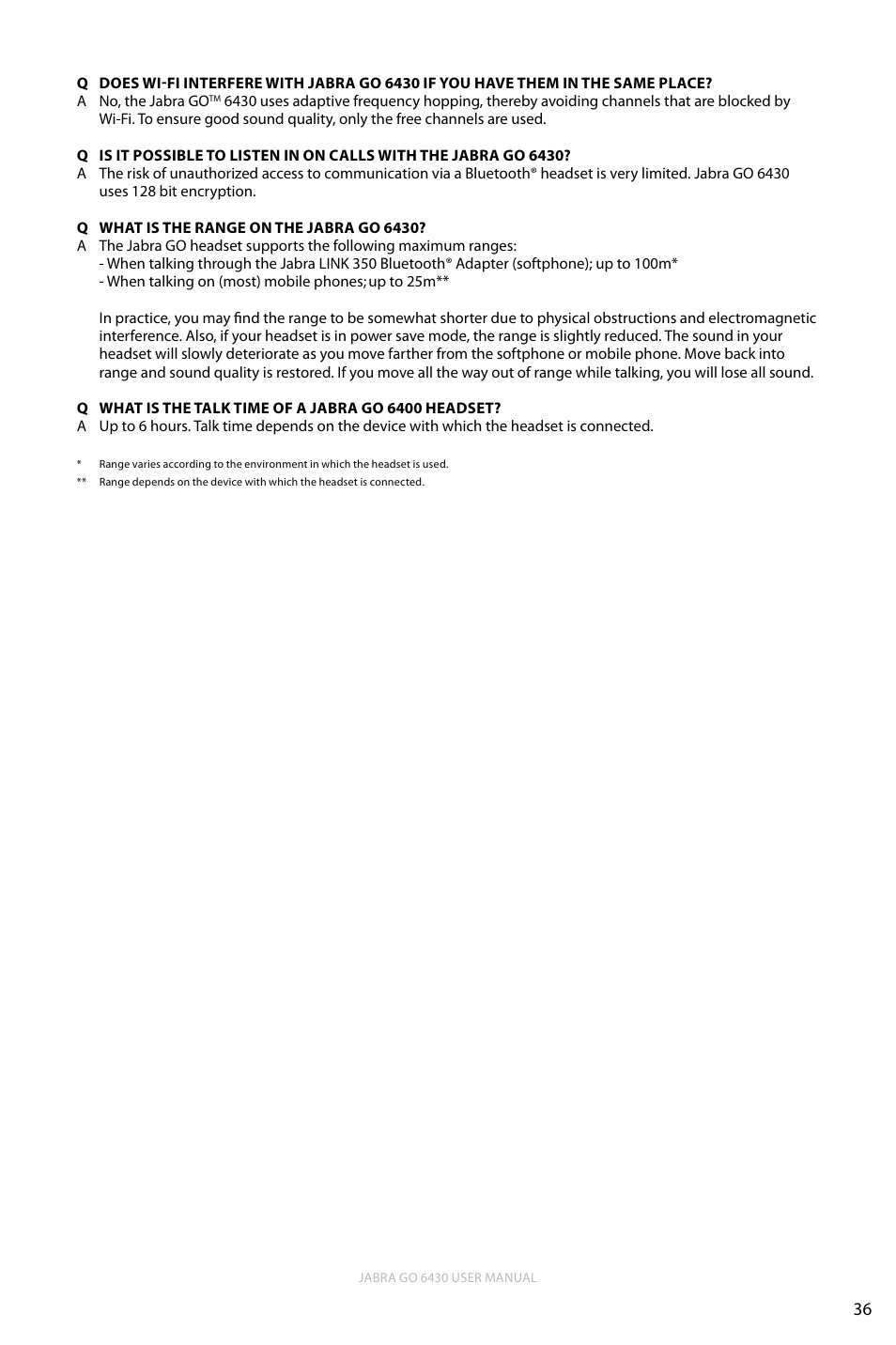 English | Jabra GO 6430 User Manual | Page 36 / 43
