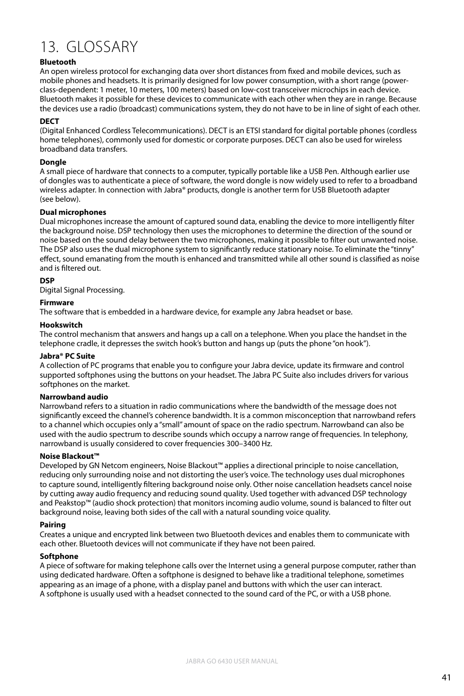 Glossary, Glossary 13, English | Jabra GO 6430 User Manual | Page 41 / 43