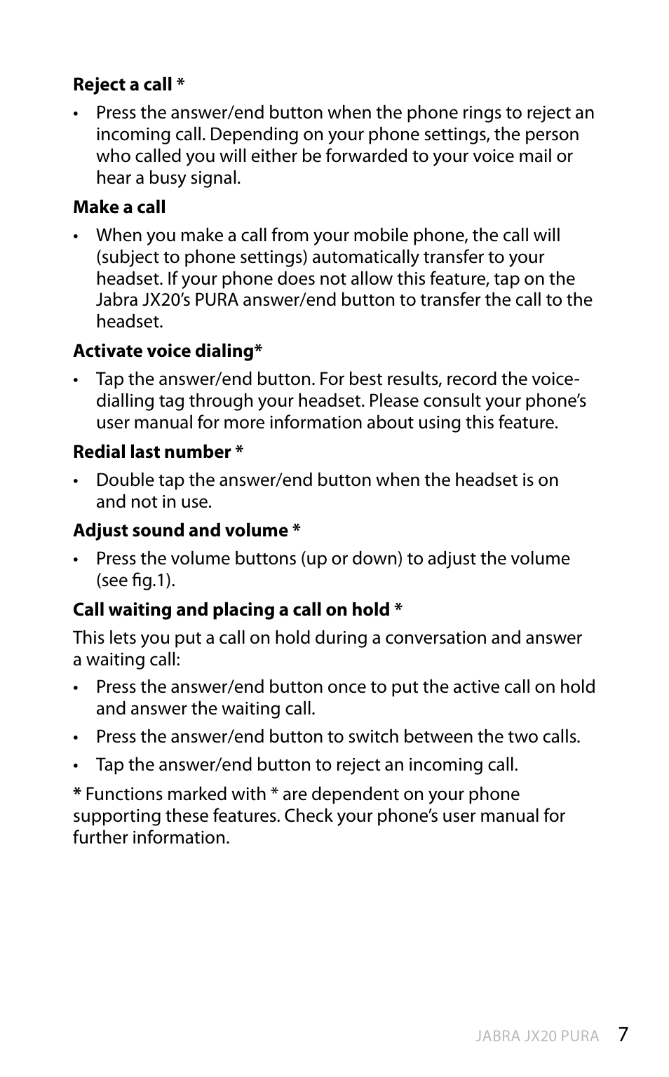 En g li sh | Jabra PURR JX20 User Manual | Page 8 / 17