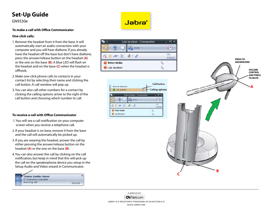 Set-up guide | Jabra Office Communicator GN9330e User Manual | Page 2 / 2