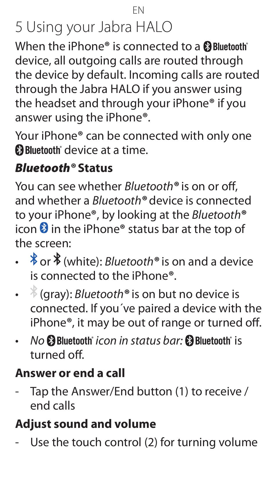 5 using your jabra halo | Jabra BT650S User Manual | Page 12 / 15