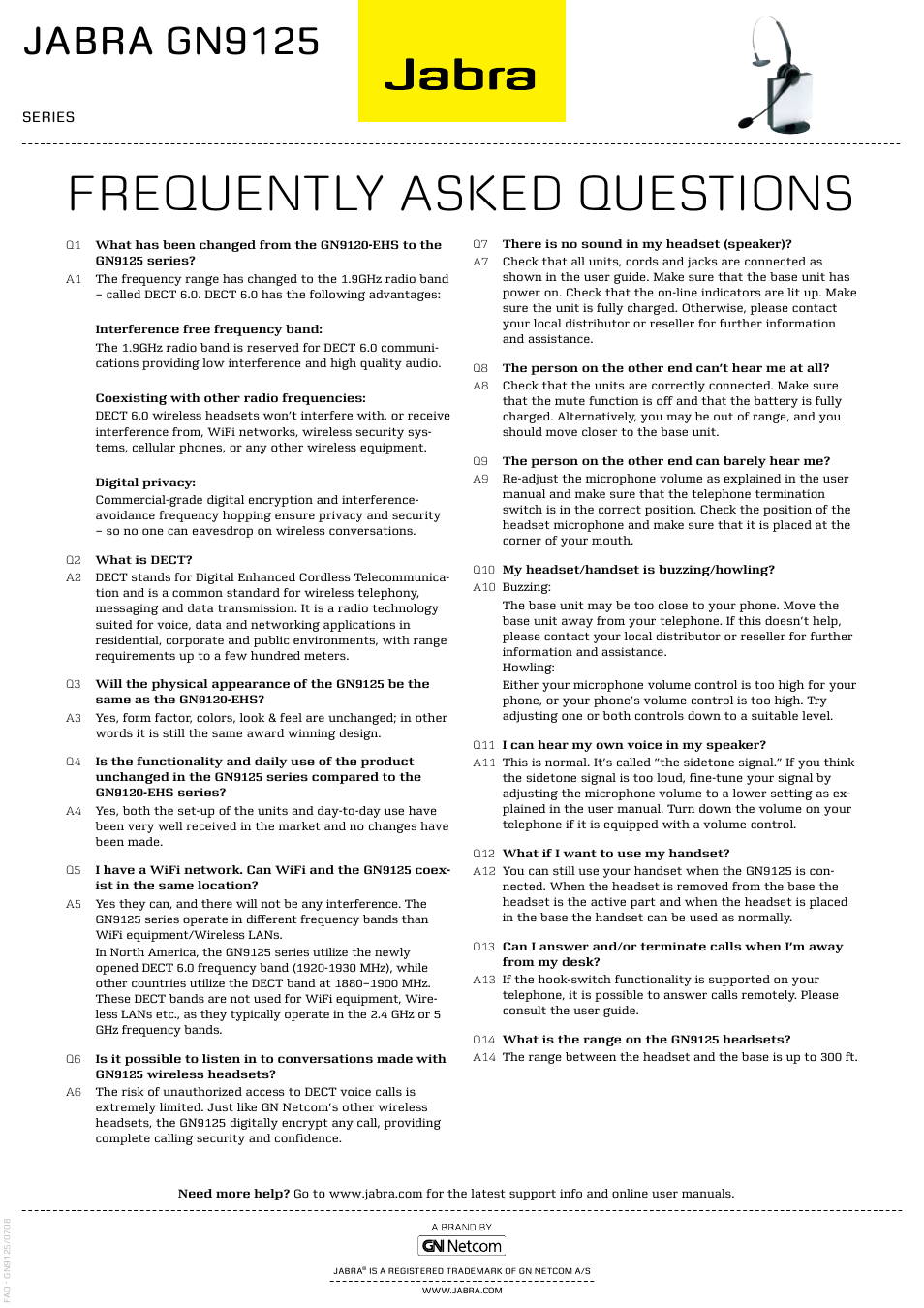 Jabra GN9125 User Manual | 1 page