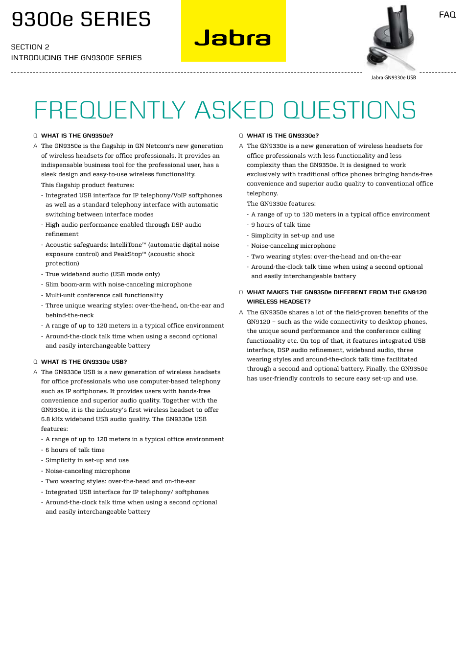 Frequently asked questions, 9300e series | Jabra 9300E User Manual | Page 3 / 7