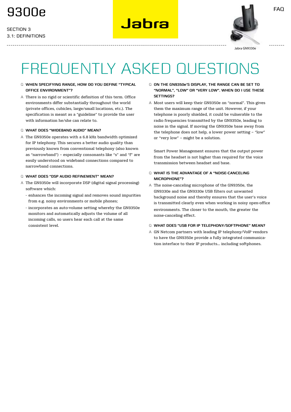 Frequently asked questions, 9300e | Jabra 9300E User Manual | Page 4 / 7