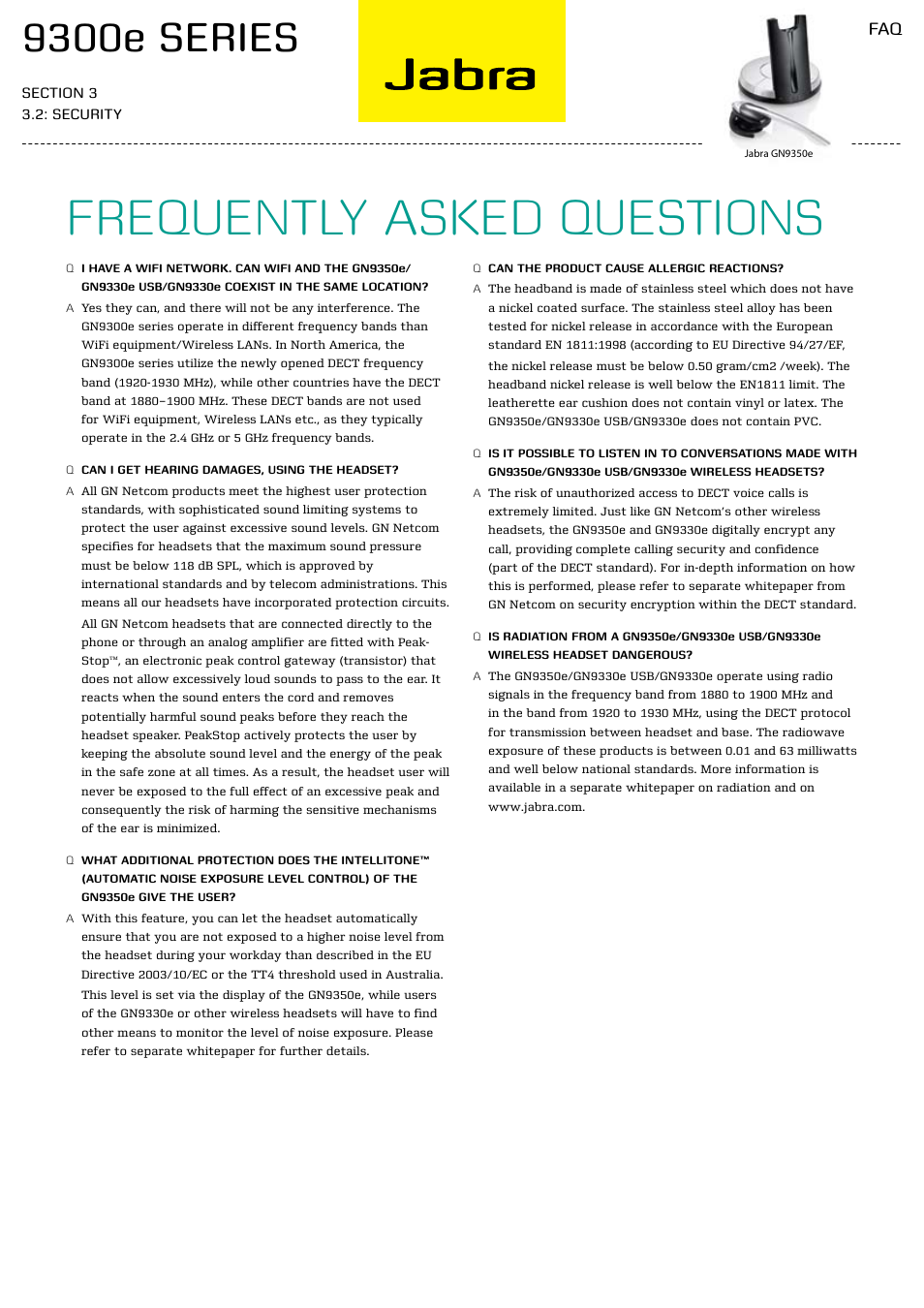 Frequently asked questions, 9300e series | Jabra 9300E User Manual | Page 5 / 7