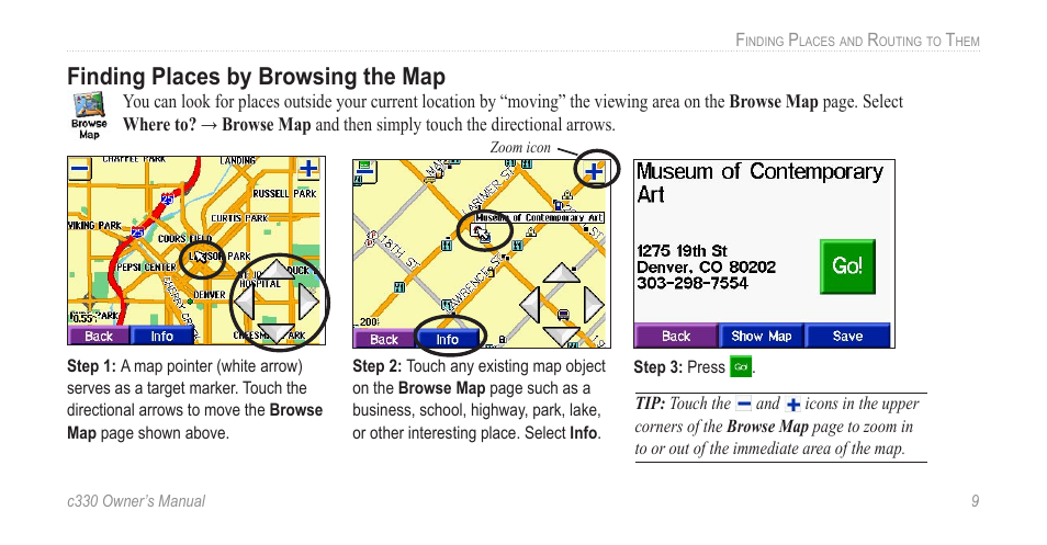 Finding places by browsing the map | Jabra c330 User Manual | Page 13 / 42