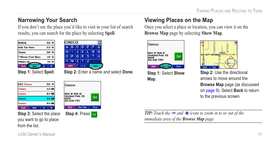 Narrowing your search, Viewing places on the map | Jabra c330 User Manual | Page 15 / 42