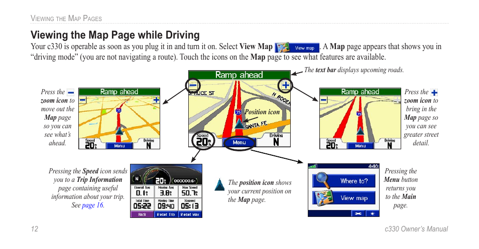 Viewing the map page while driving | Jabra c330 User Manual | Page 16 / 42