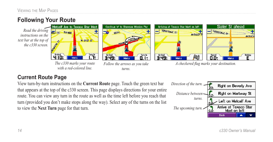 Following your route, Current route page | Jabra c330 User Manual | Page 18 / 42