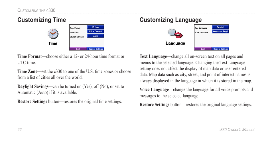 Customizing time, Customizing language, Customizing time customizing language | Jabra c330 User Manual | Page 26 / 42