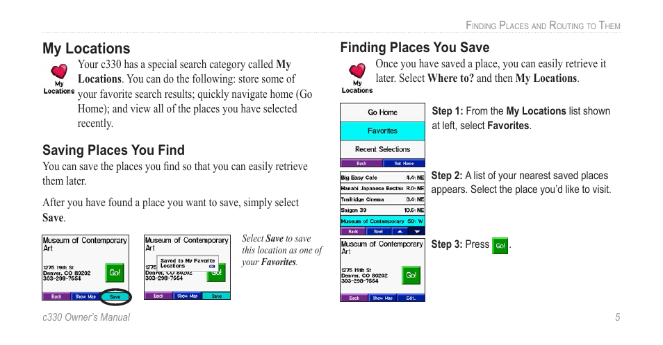 My locations, Saving places you find, Finding places you save | Saving places you find finding places you save | Jabra c330 User Manual | Page 9 / 42