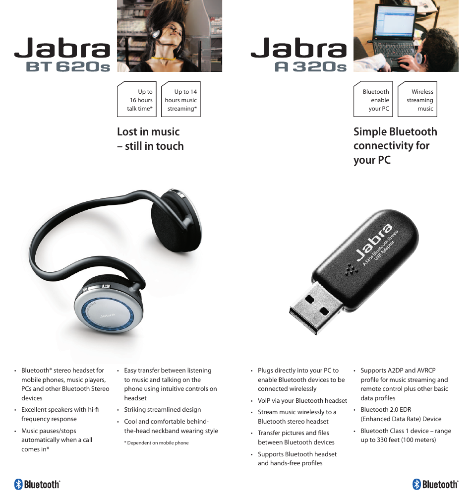 Lost in music – still in touch, Simple bluetooth connectivity for your pc | Jabra Portfolio User Manual | Page 7 / 10