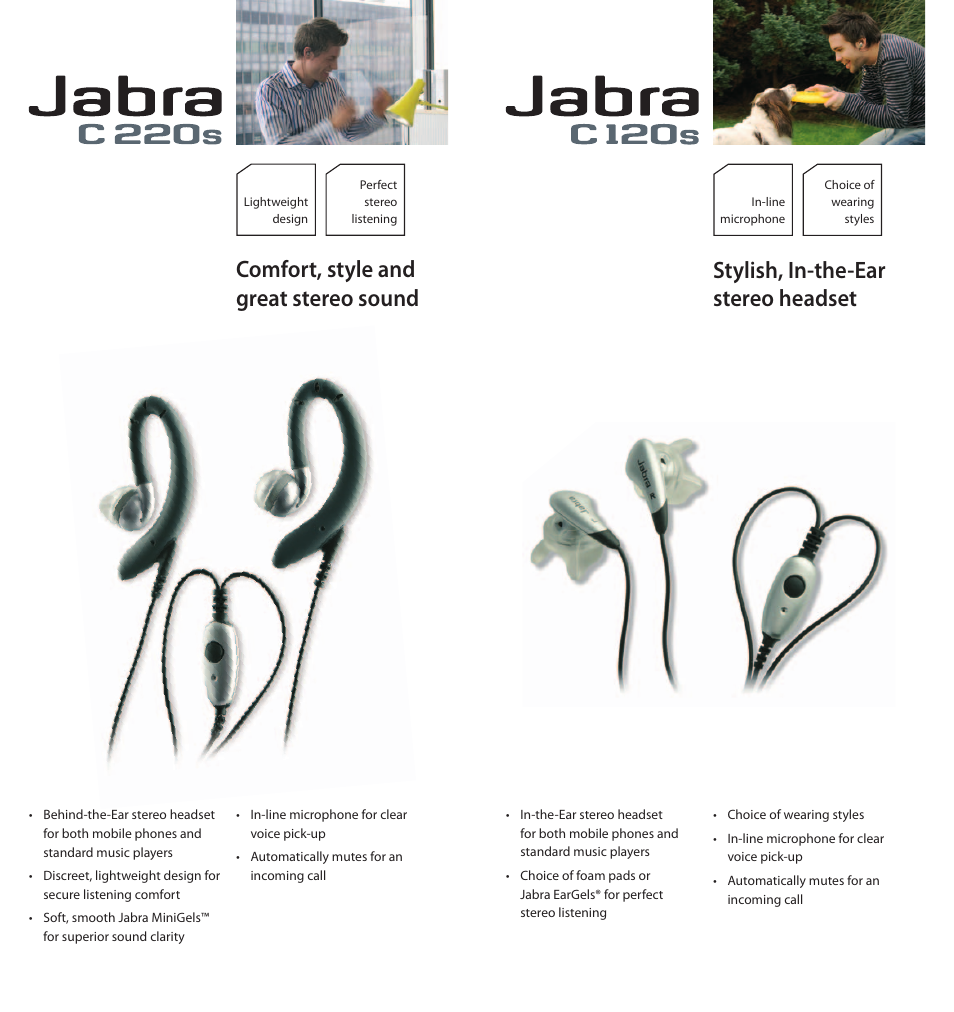 Stylish, in-the-ear stereo headset, Comfort, style and great stereo sound | Jabra Portfolio User Manual | Page 8 / 10