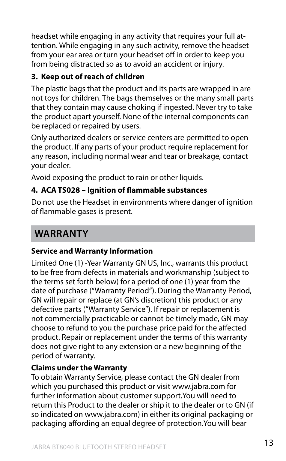 En g li sh, Warranty | Jabra BT8040 User Manual | Page 15 / 19